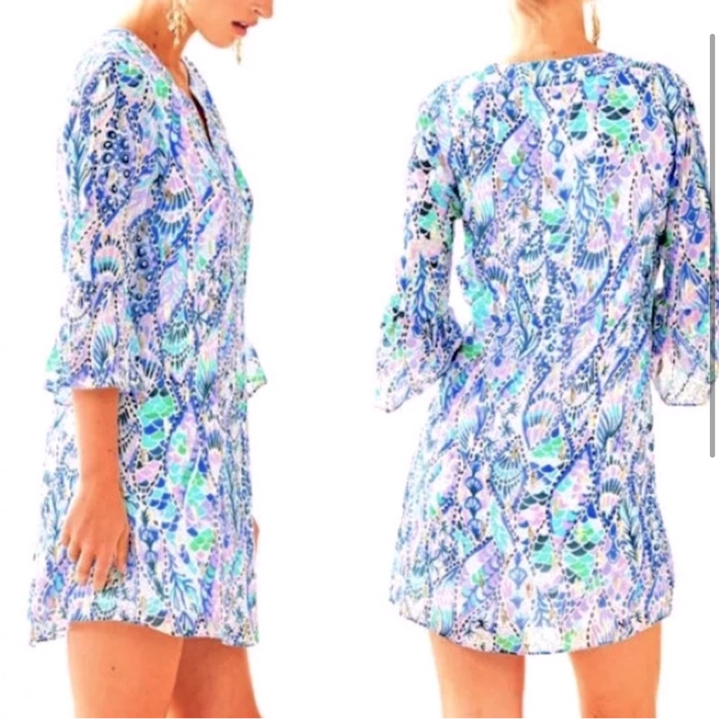 Lilly Pulitzer Eleanor Coastal Blue Tails Of The Sea Silk Dress